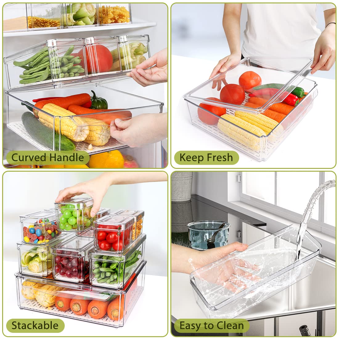 YKIOKE 10-pack small fridge organizer stores berries and snacks