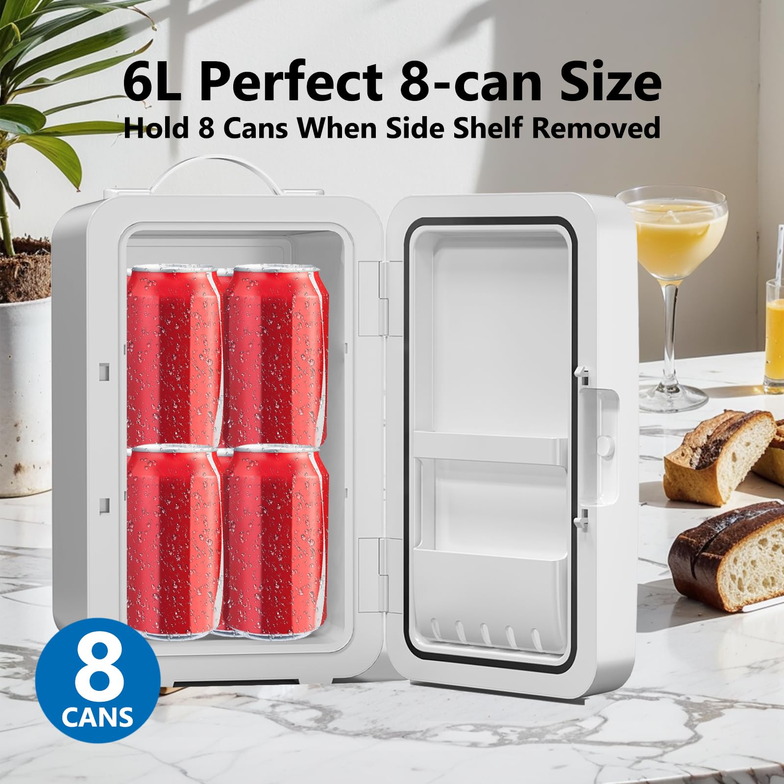 YLFU compact dorm fridge fitting on a vanity or desk for easy access.