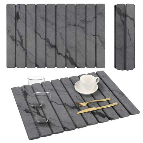 YLjindoia stone drying mat in dark grey marble, large 24x15 inch surface for dishes