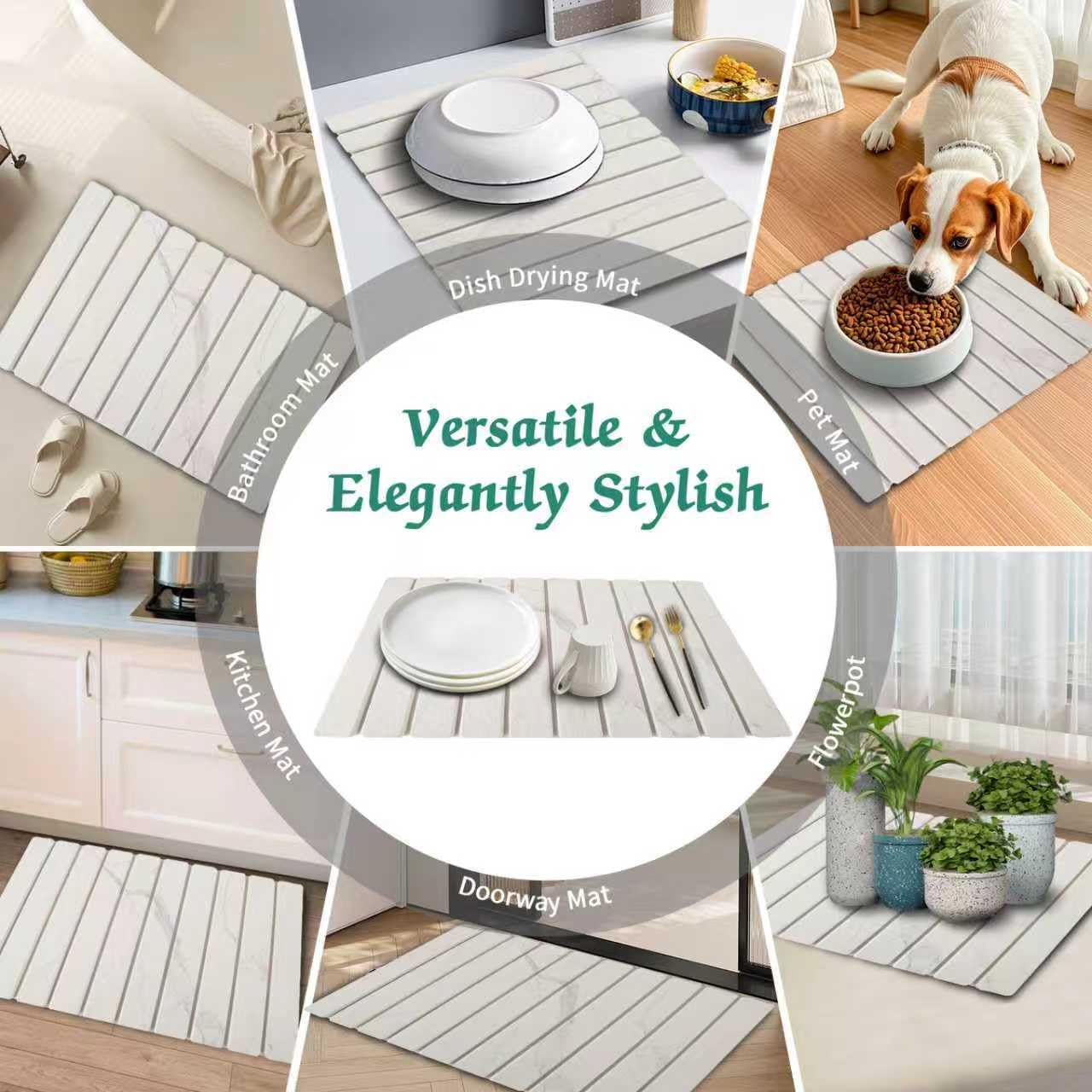 YLjindoia stone drying mat measures 24x15 inches for standard counters.
