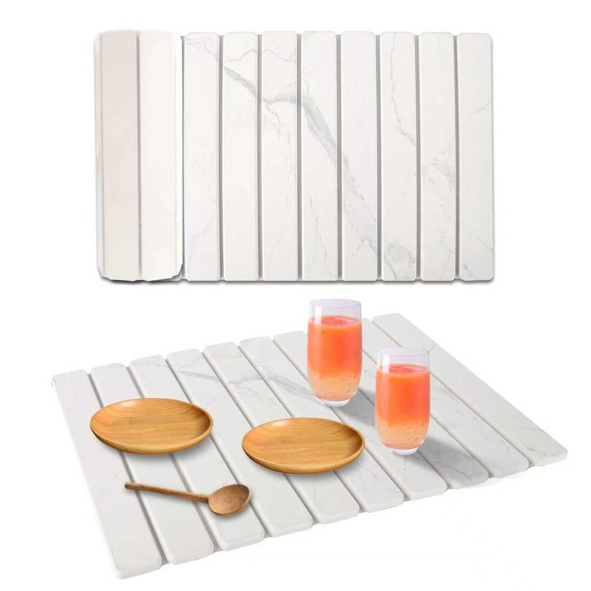 YLjindoia stone drying mat with marble texture dries dishes stylishly.