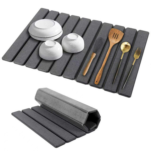 YLjindoia stone drying mat with marbled surface drying dishes on a counter