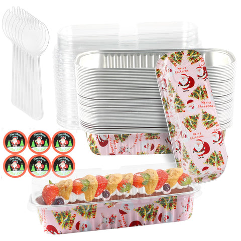 YLNURAC pink Christmas mini loaf pans with lids for festive single servings.