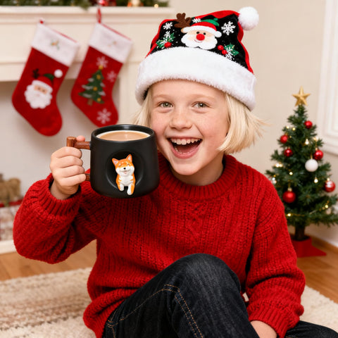 YLOKO Shiba Inu mug side peek, playful design boosts mood during breaks