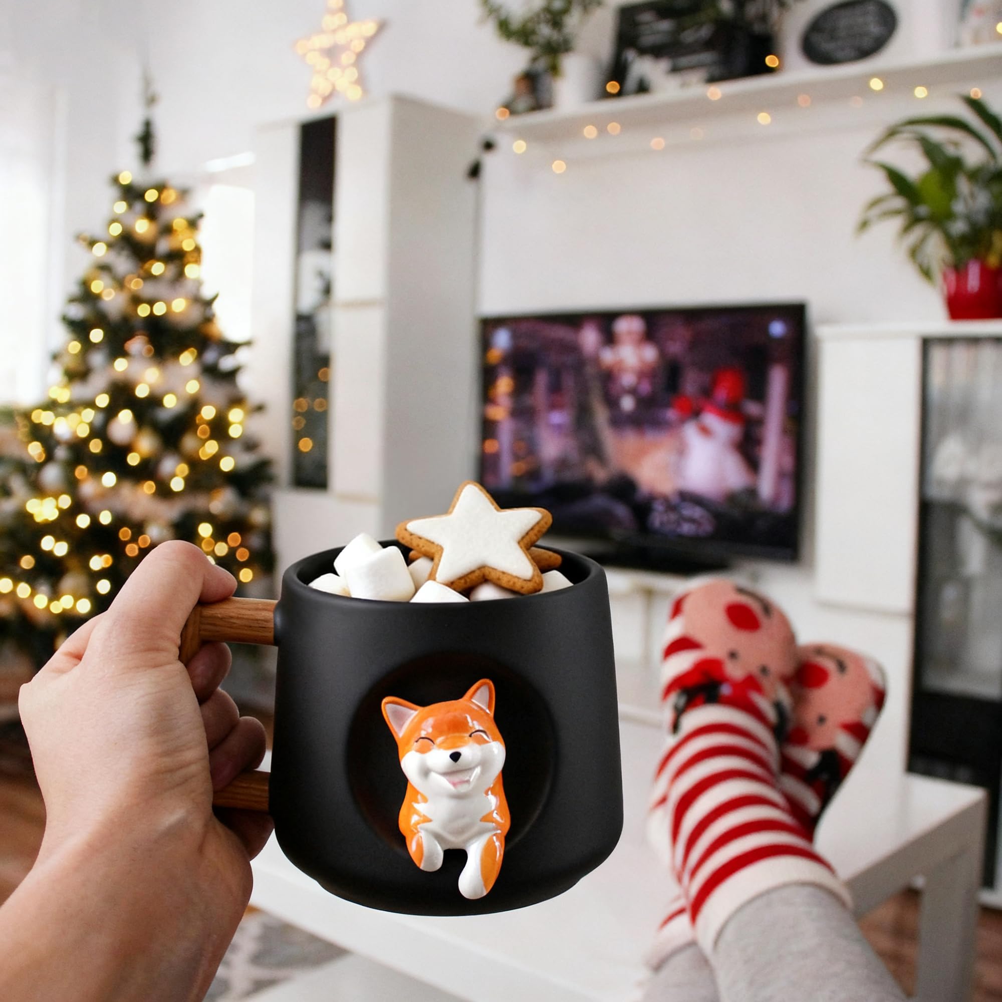 YLOKO Shiba Inu mug with spoon, convenient stirring on the go