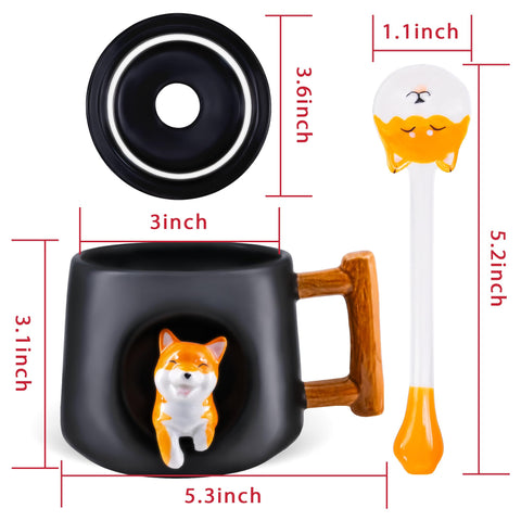 YLOKO Shiba Inu mug wood-texture handle, comfortable grip