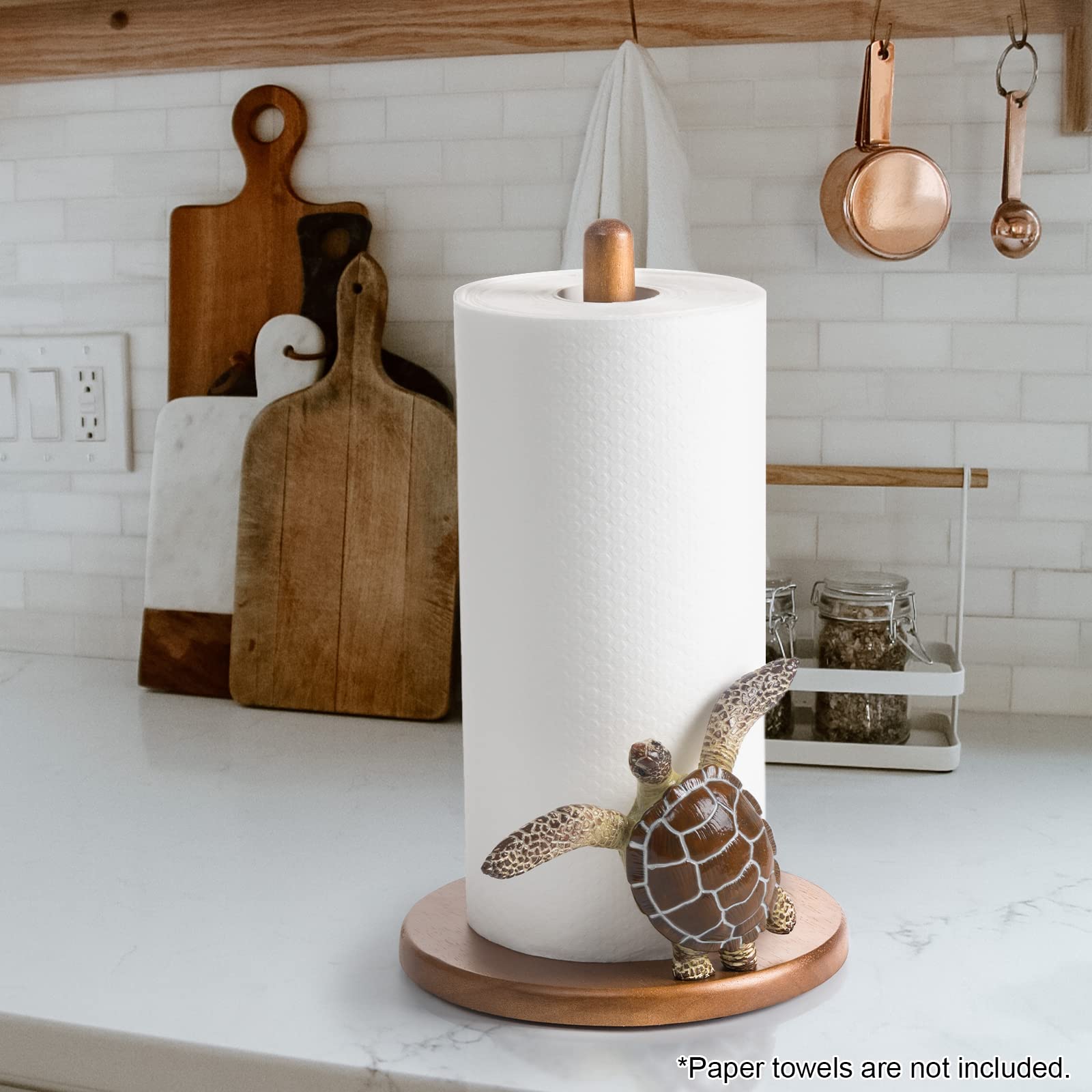 YLOVAN coastal wooden stand featuring sea turtle design for practical paper rolls.