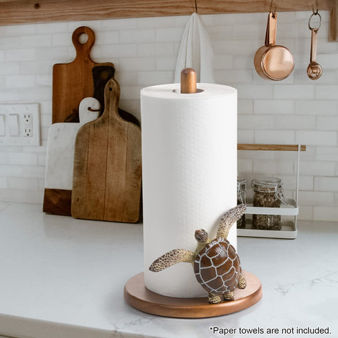YLOVAN coastal wooden stand featuring sea turtle design for practical paper rolls.