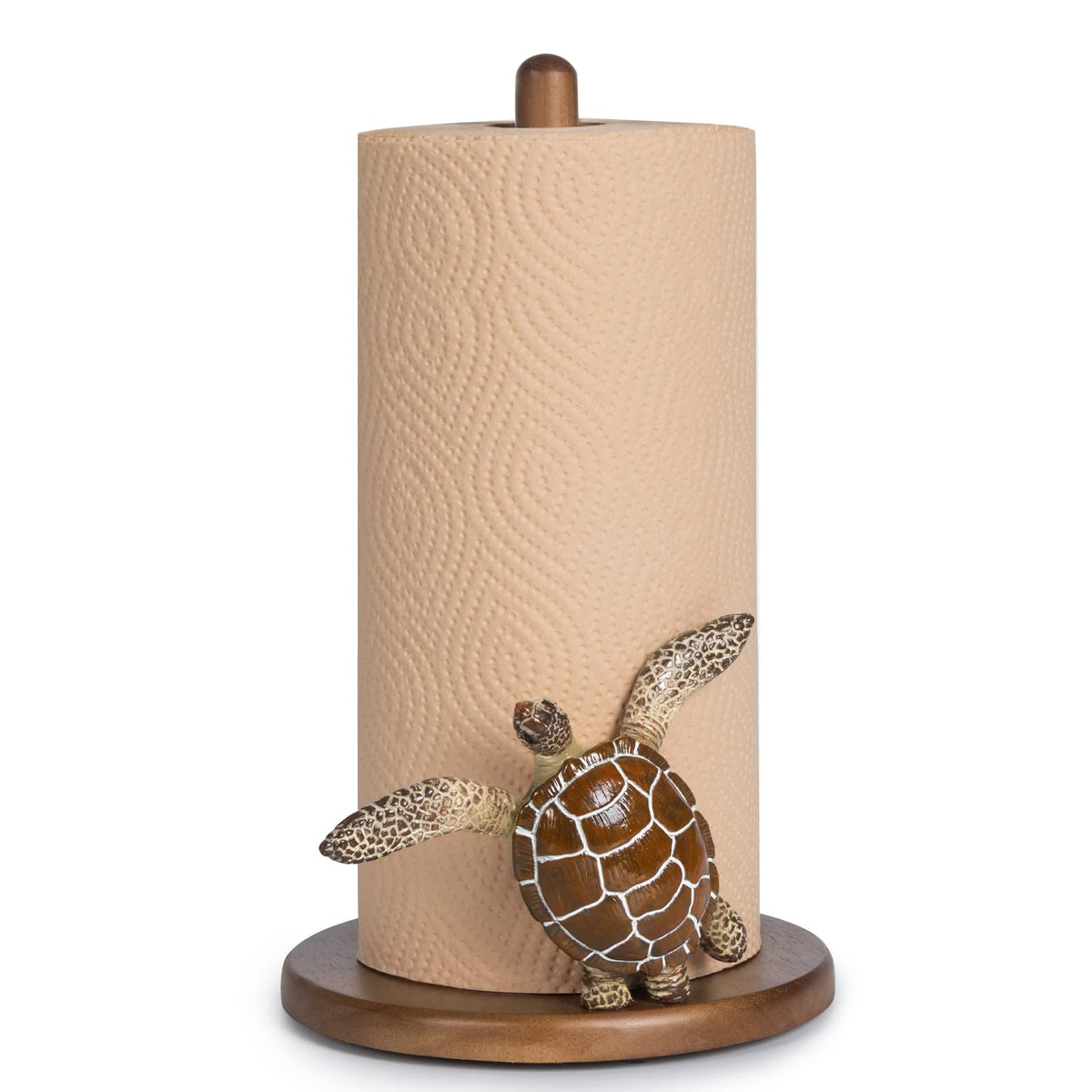 YLOVAN turtle paper towel holder on counter adds coastal charm and stability.