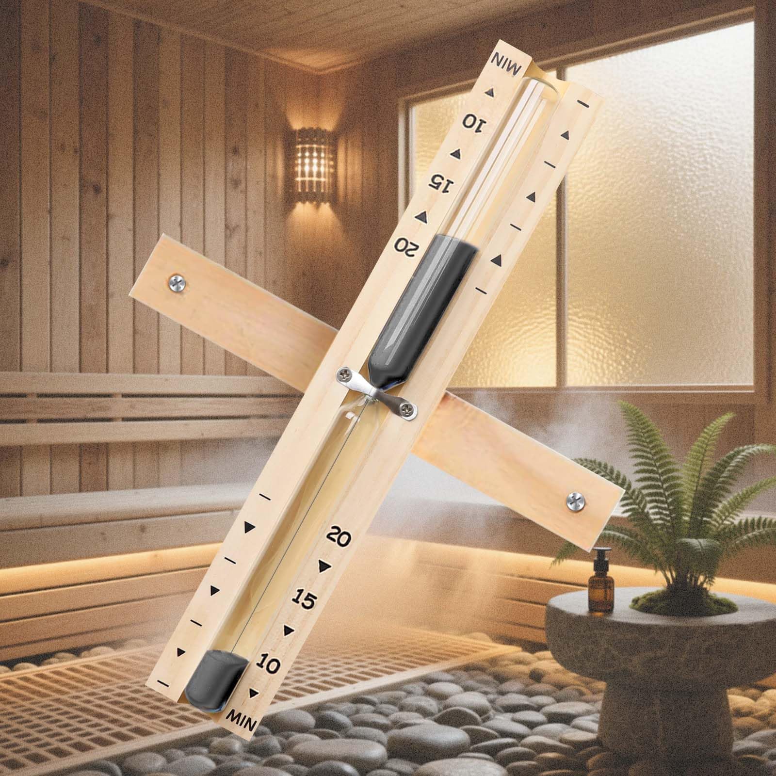 YLTIMER wooden sauna timer with clear glass and black sand for classic style