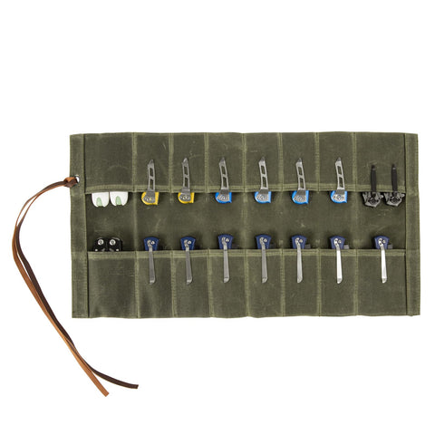 YLZZMDQSZ pocket knife roll with 16 slots for secure EDC storage.