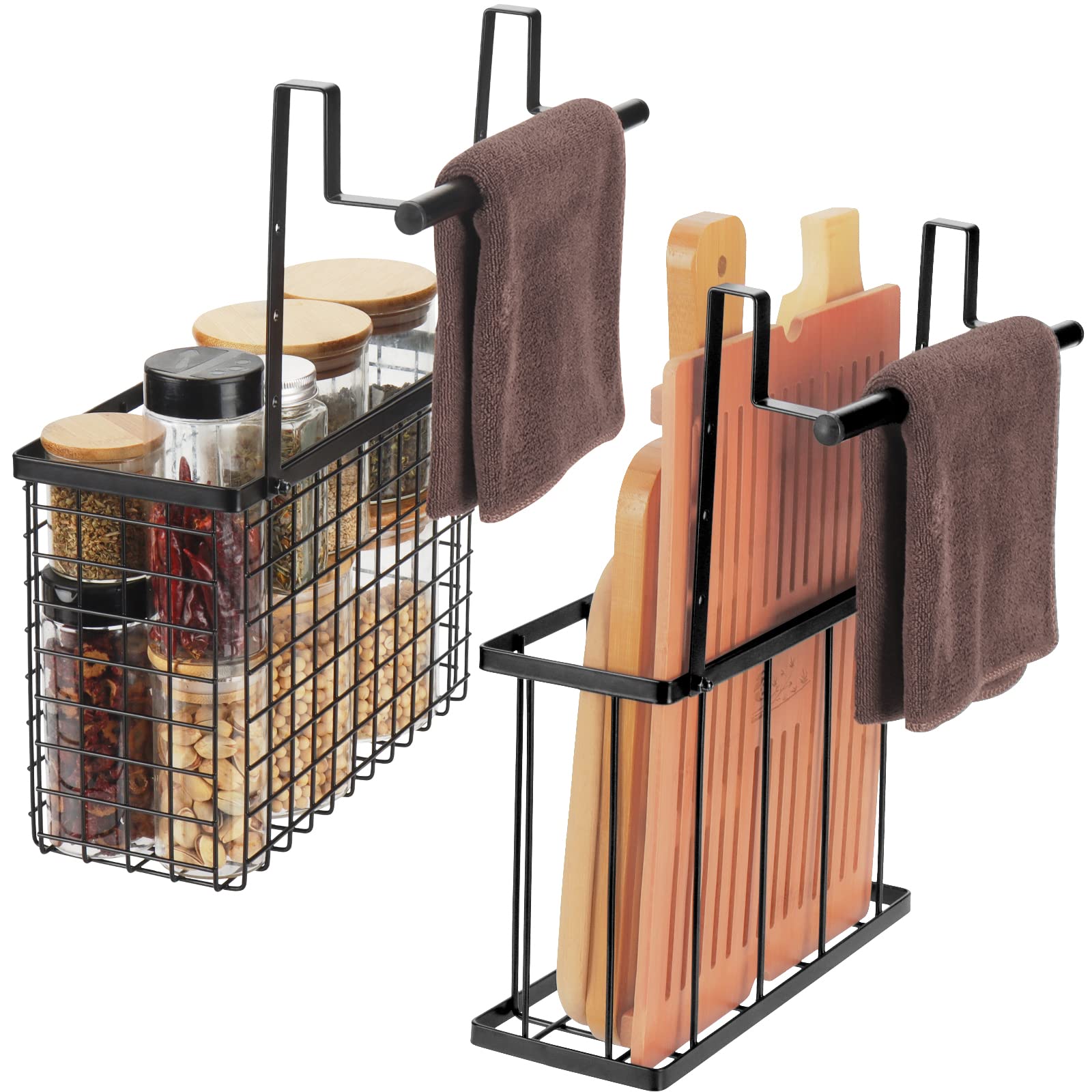 YMCCOOL 2-pack cabinet door organizer with over-the-door towel bars keeps towels handy.