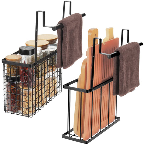 YMCCOOL 2-pack cabinet door organizer with over-the-door towel bars keeps towels handy.