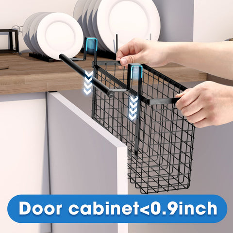 YMCCOOL over-the-door storage for cutting boards and bakeware to reduce clutter.