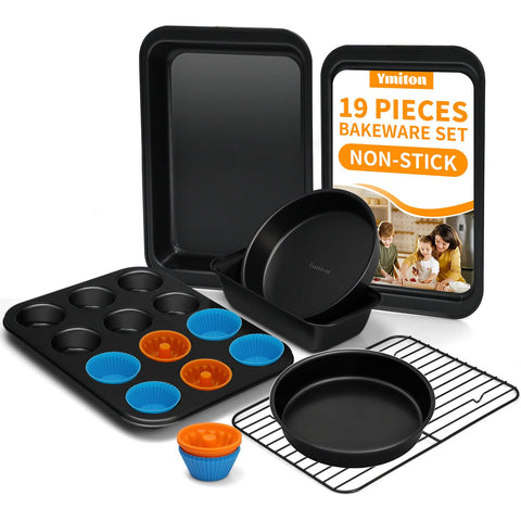 Ymiton 19pc bakeware stackable set offers space-saving versatility for any kitchen.