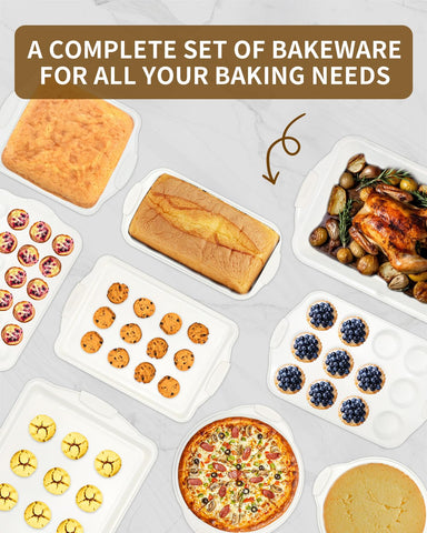 Ymiton 34-piece bakeware set for versatile cookies, cakes, and roasts