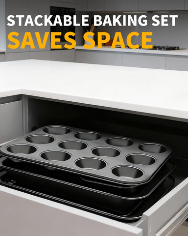 Ymiton compact stackable design saves cabinet space and stores neatly.