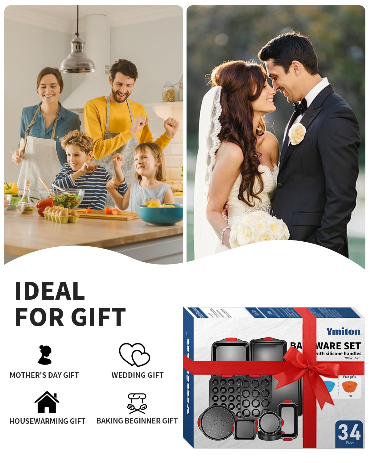 Ymiton bakeware parts noted as dishwasher-safe for quick cleanup.