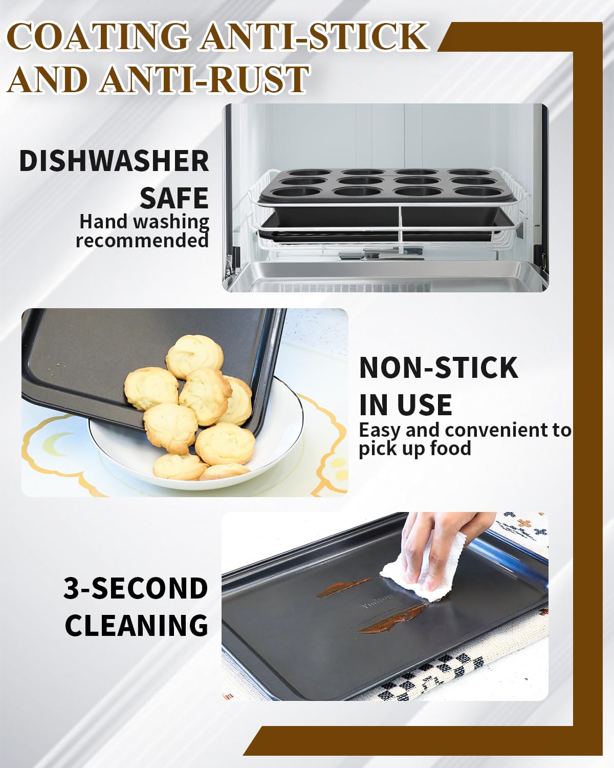 Ymiton nonstick coating ensures easy food release and minimal cleaning.
