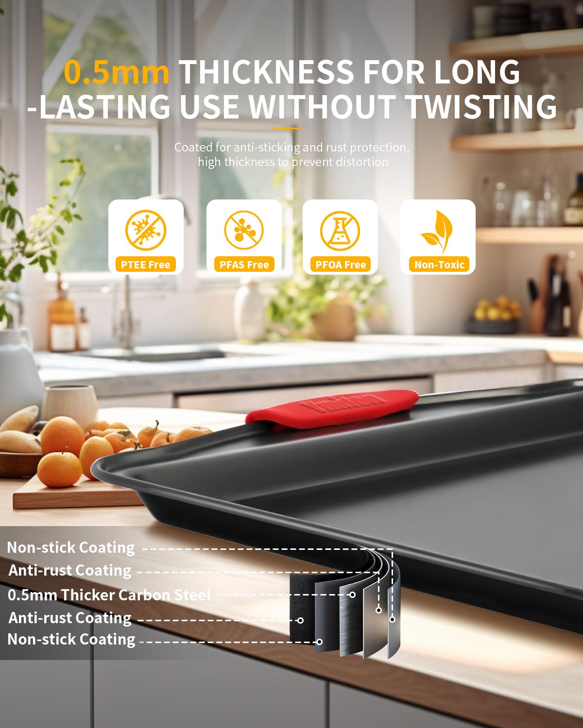 Ymiton bakeware oven-safe up to 450°F suitable for standard and convection ovens.