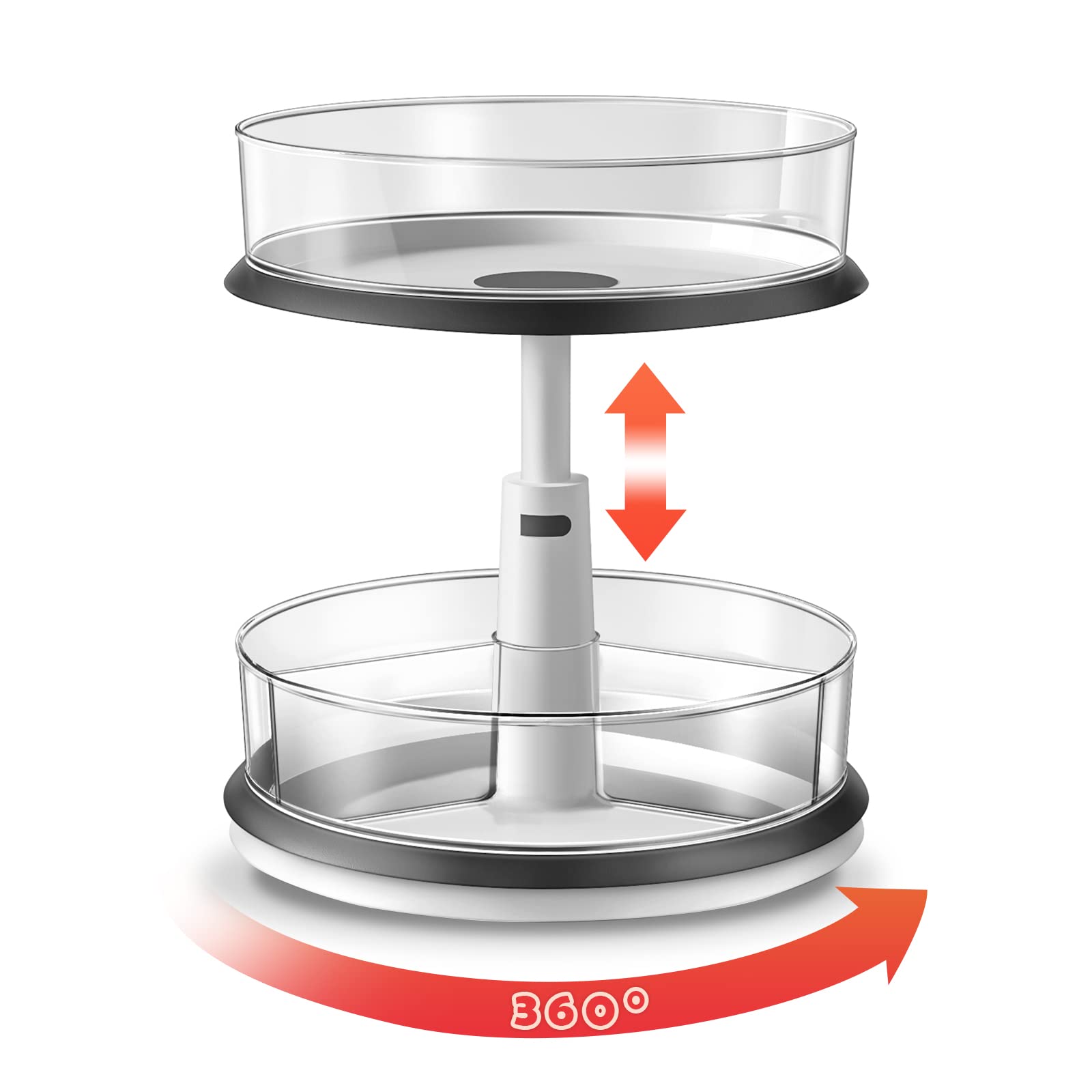 Ynelyase 2-tier lazy susan with clear turntable for easy cabinet spice access.
