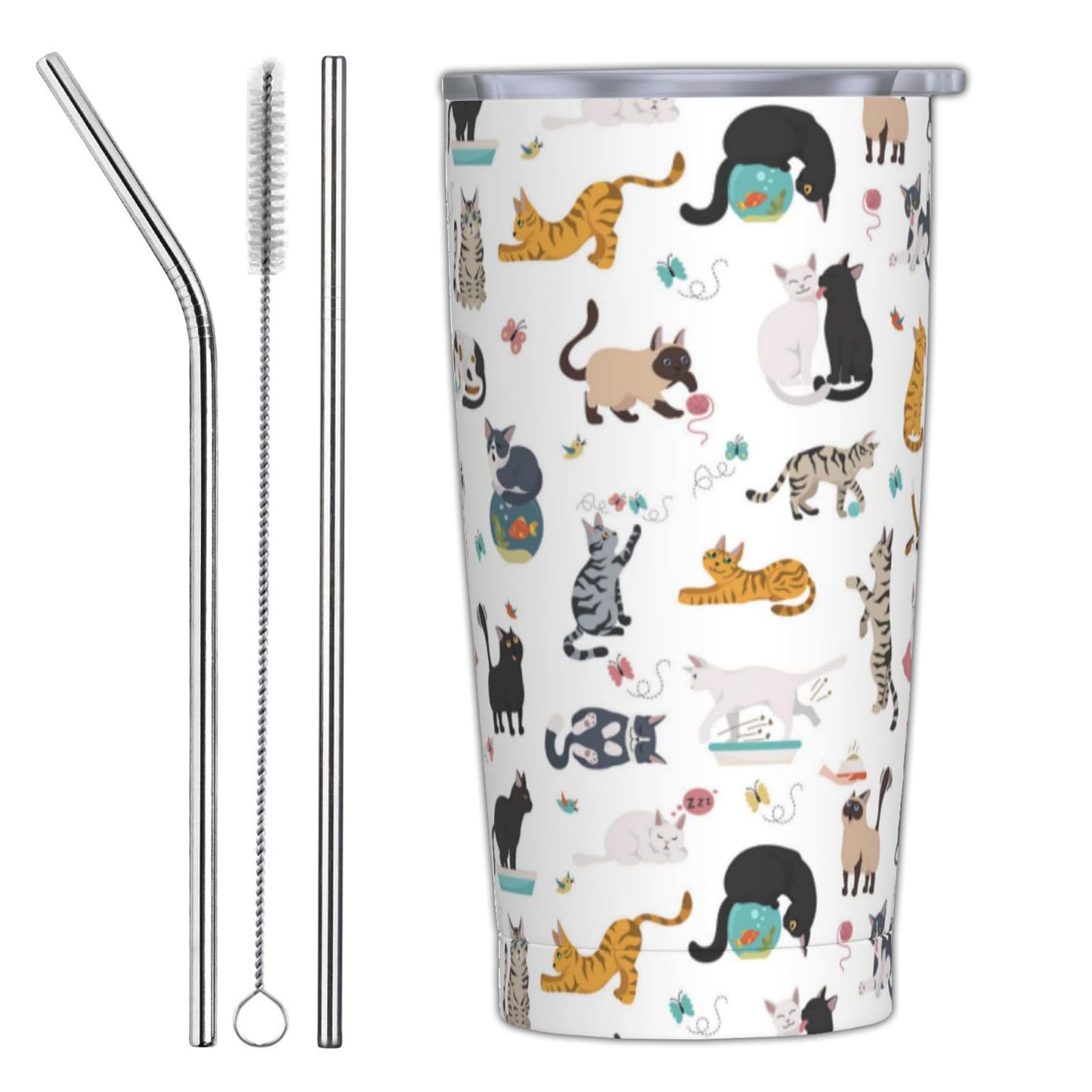 Yobvec cat tumbler with lid and straw, spill-proof design for on-the-go hydration.