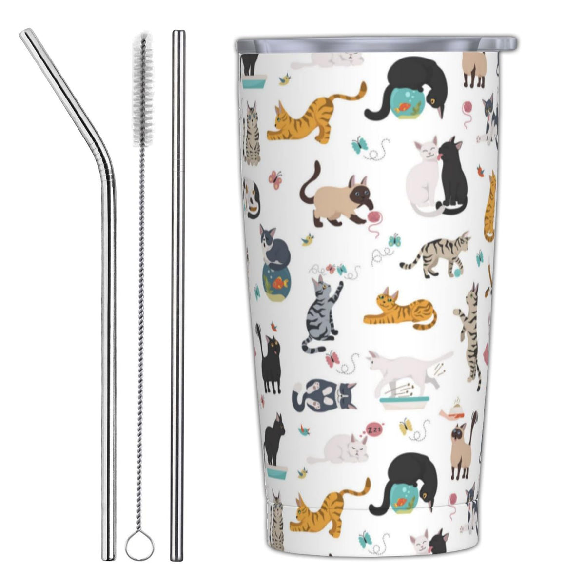 Yobvec cat tumbler with lid and straw, spill-proof design for on-the-go hydration.