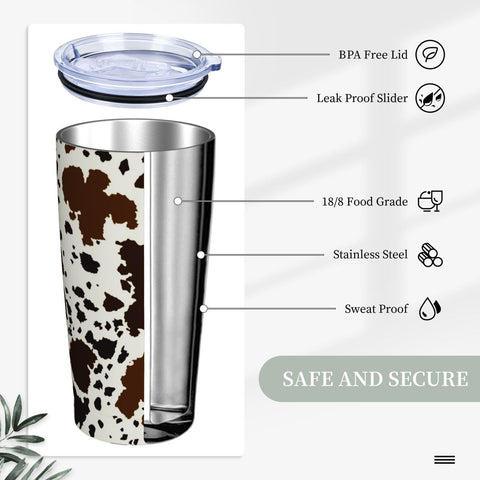 Yobvec Western Cow Print Tumbler wide-mouth drink hole enables easy filling and sipping