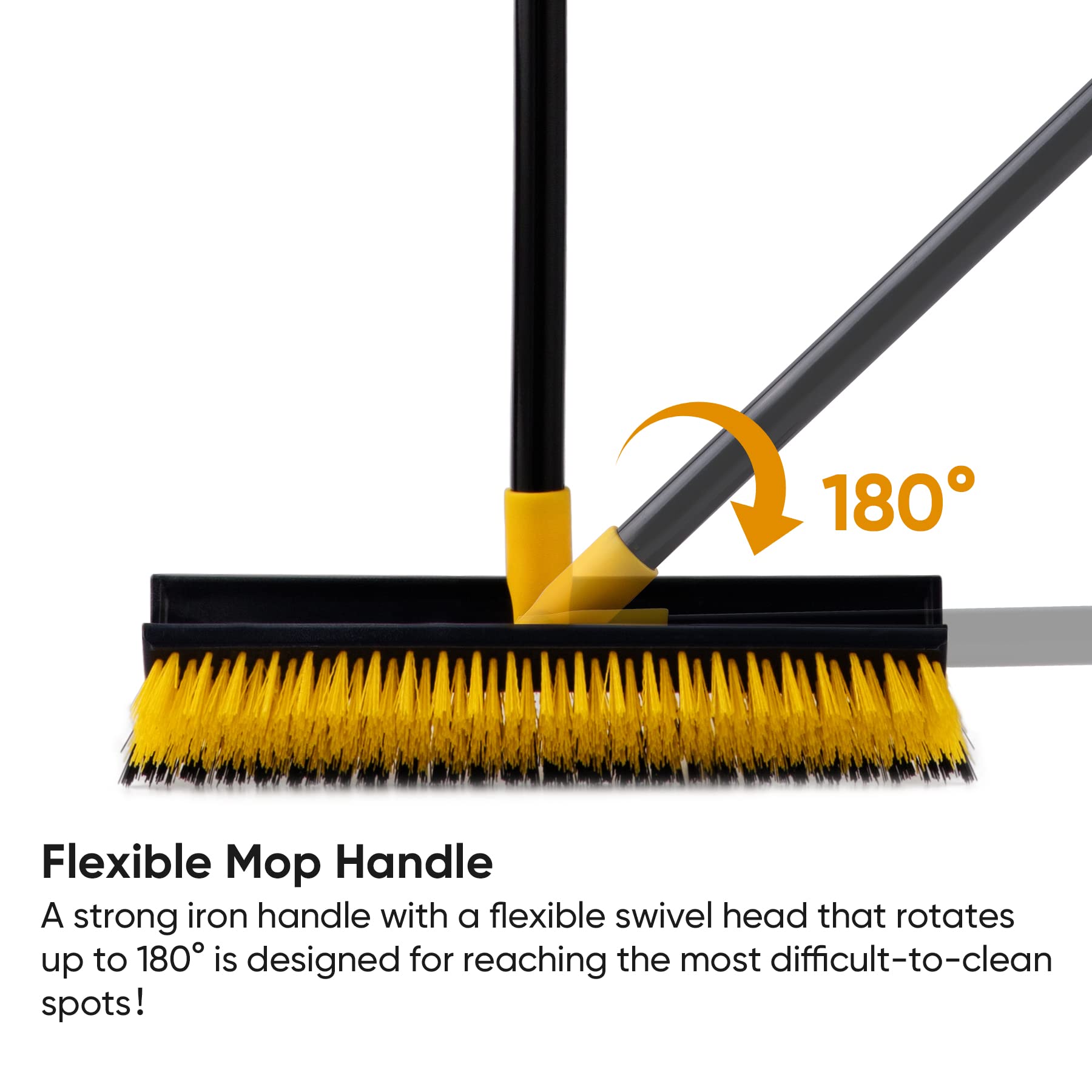 Yocada wet and dry use scrub brush handles tile, tub, and patio messes.