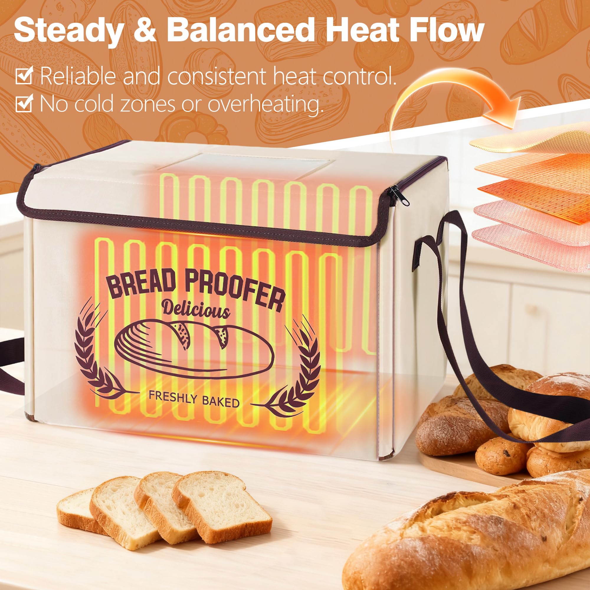 Yocookus folding bread proofing box top view with viewing window monitoring dough rise