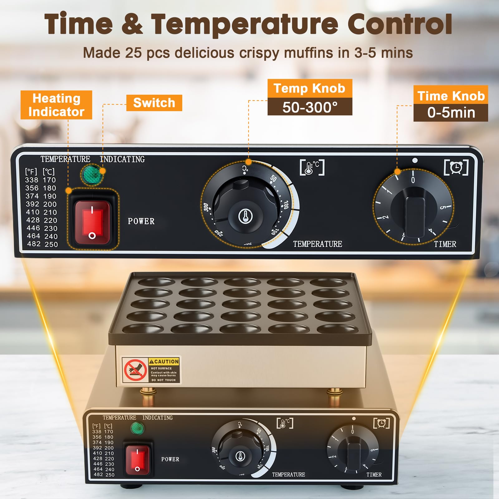 YODHOSA stainless steel muffin waffle maker control panel for precise settings