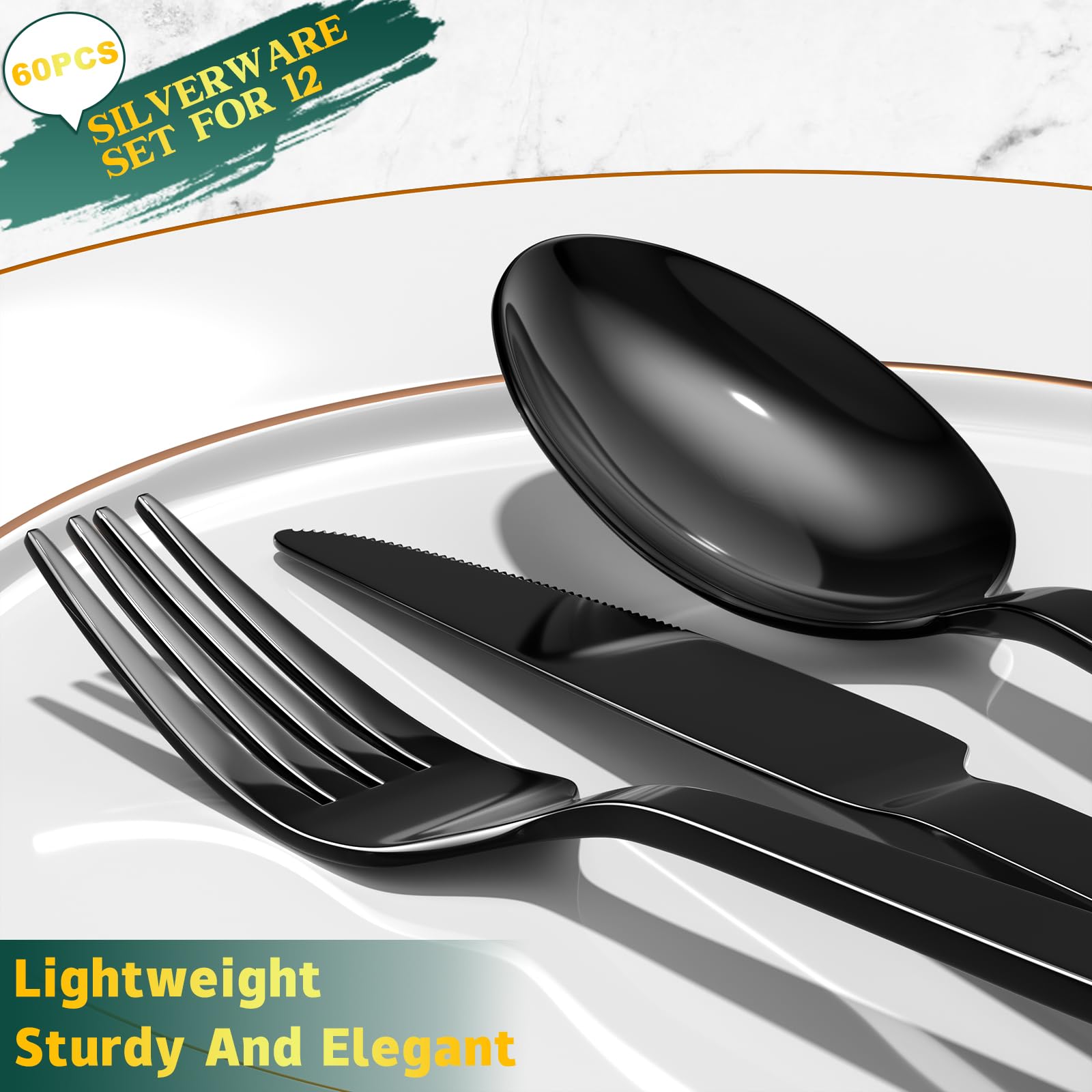 Yoehka black silverware dinner forks arranged for a modern dining setting.