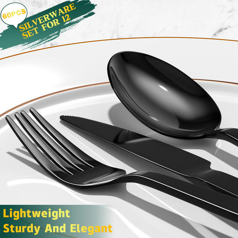 Yoehka black silverware dinner forks arranged for a modern dining setting.