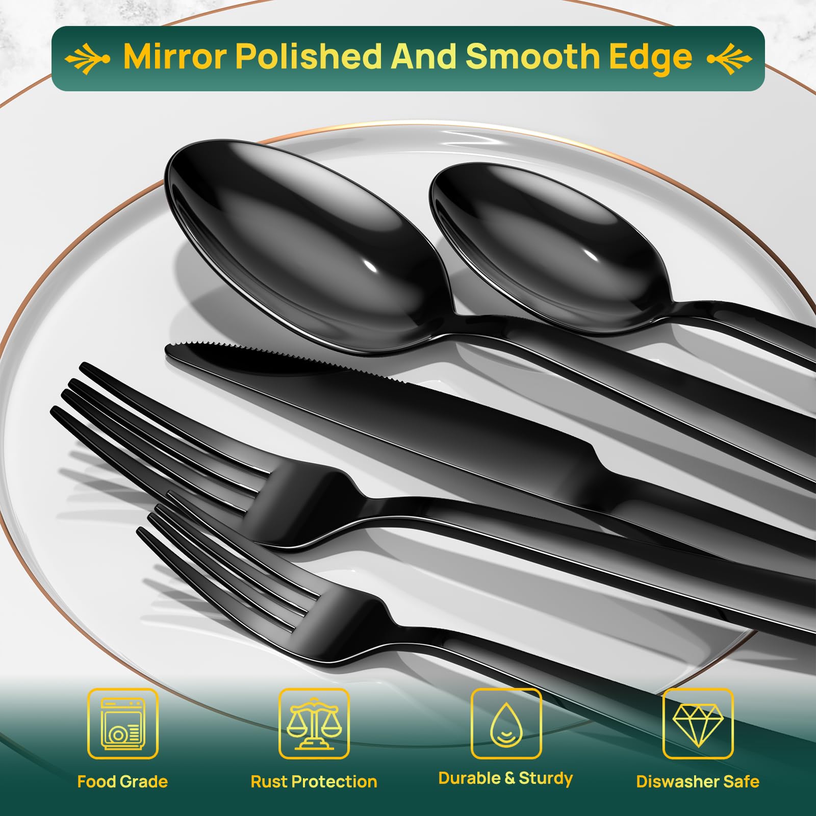 Yoehka black silverware dinner knives with mirror polish for elegant tables.