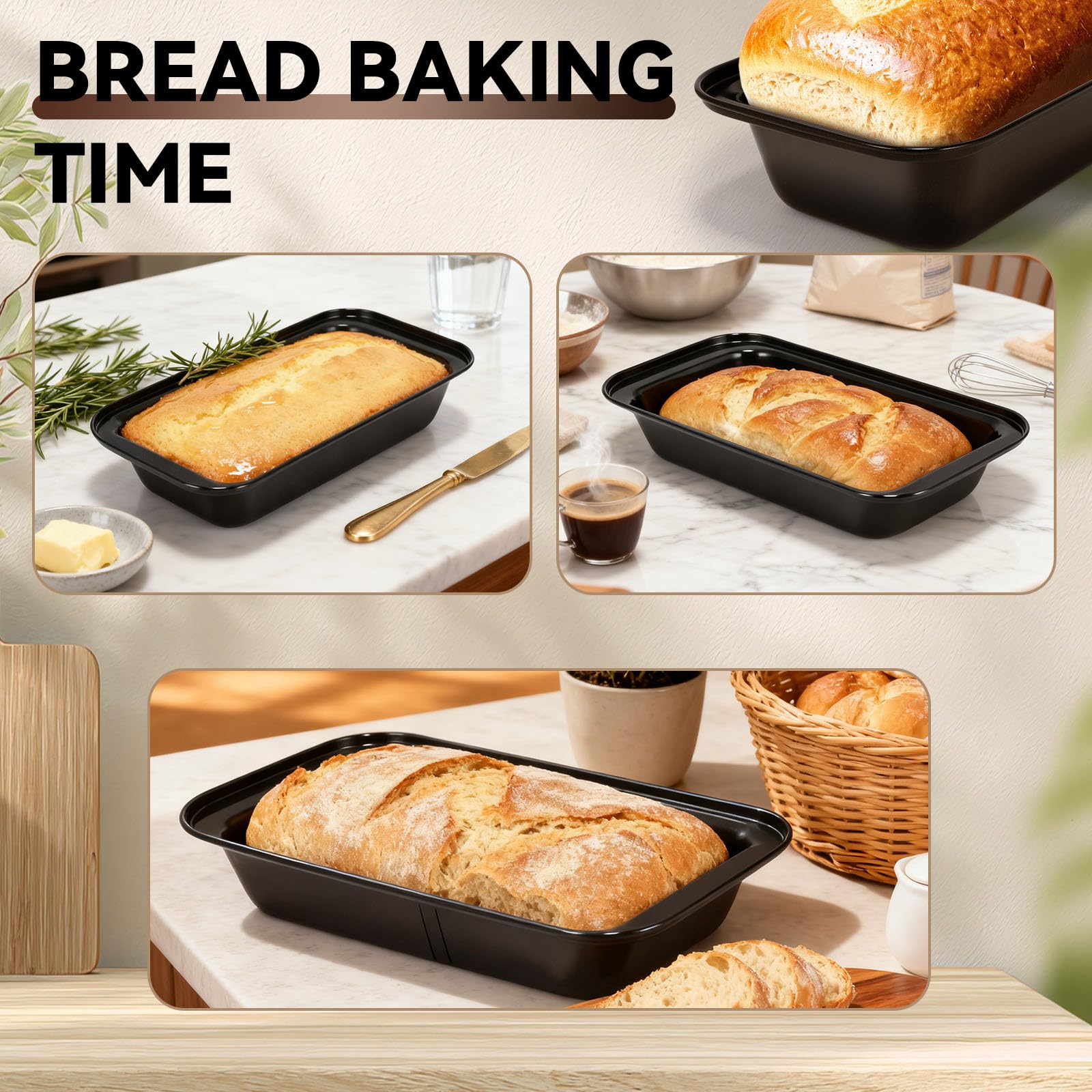 Yoehka bread pans showing rolled-edge design for long-lasting shape