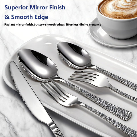 Yoehka hammered-silverware set dining forks with sturdy build for daily use