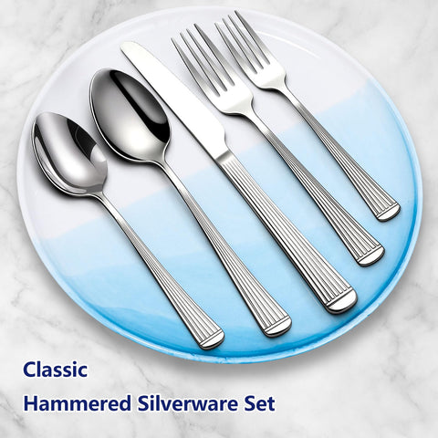 Yoehka hammered silverware 12 teaspoons and matching utensils for complete dining