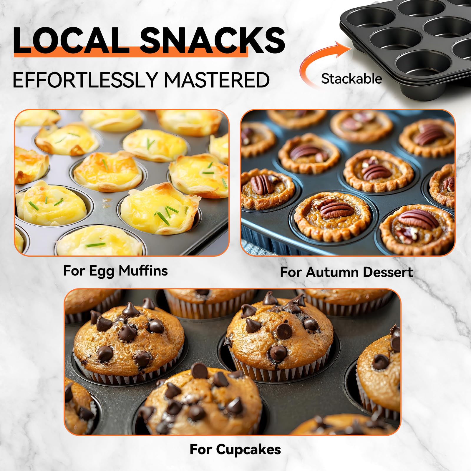Yoehka muffin pan supports cupcakes and mini quiches for versatile servings.