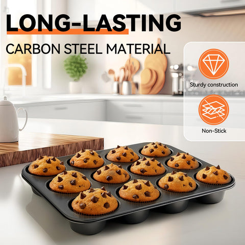 Yoehka honeycomb design muffin pan helps resist warping during high-heat baking.