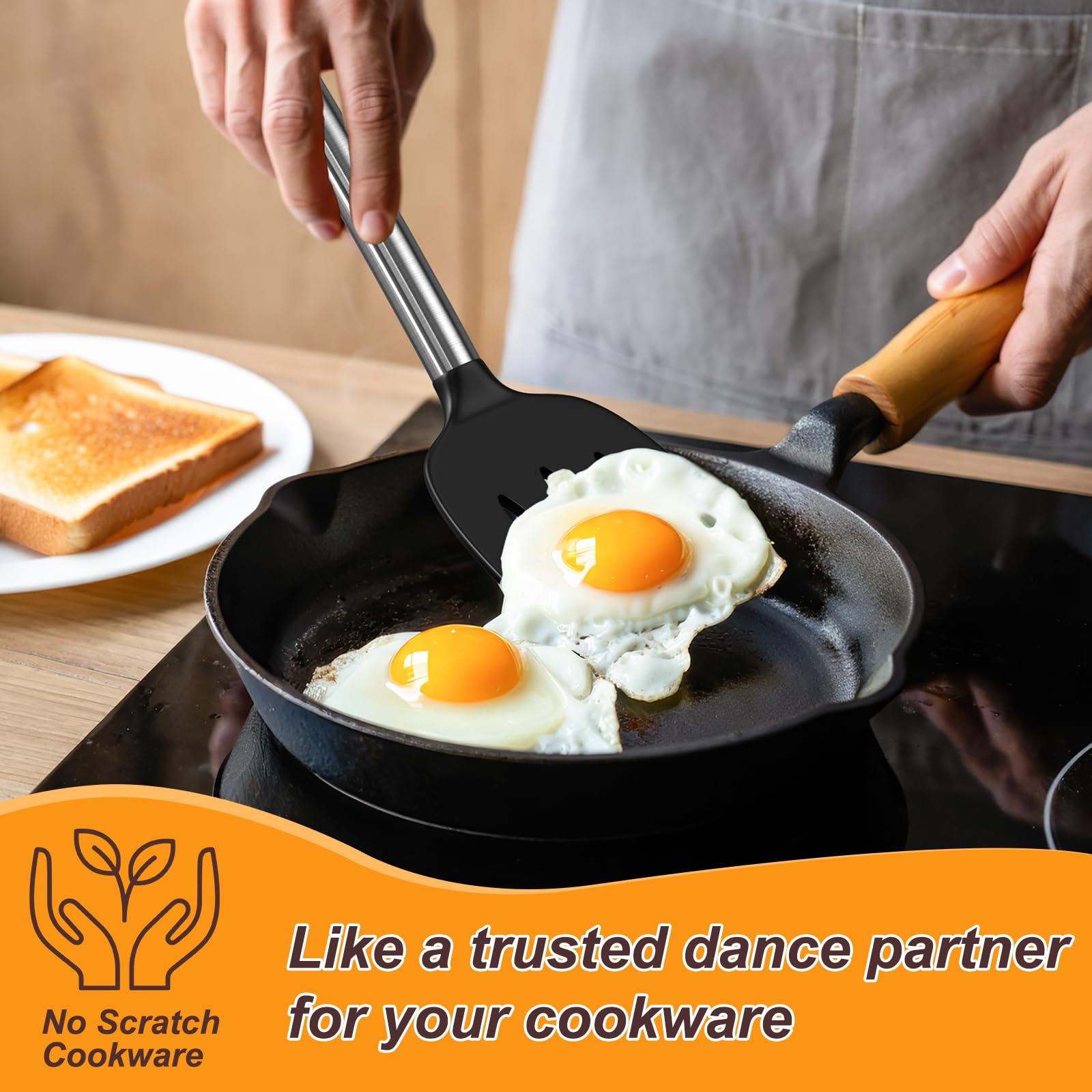 Yoehka BPA-free silicone protects nonstick pans from scratches.