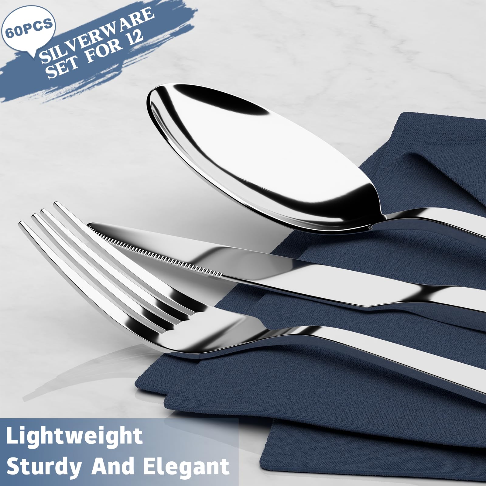 Yoehka stainless steel flatware close-up shows mirror polish and durability.