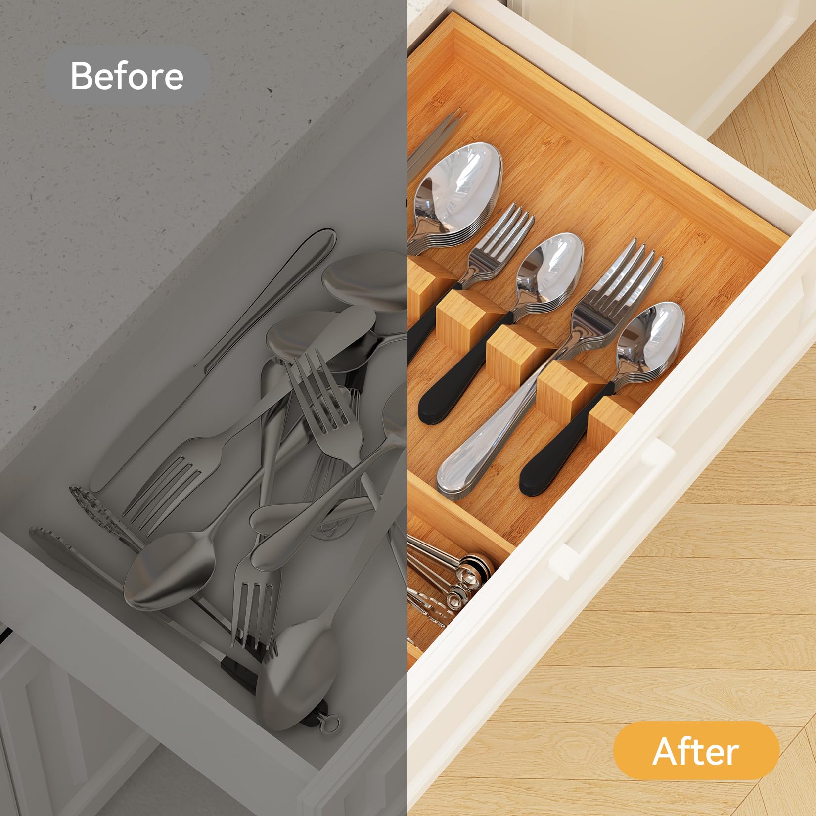 Yofidra bamboo silverware organizer easy-clean surface and smooth finish