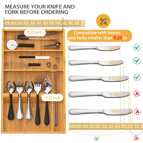 Yofidra bamboo silverware organizer top-down view with defined compartments for easy access