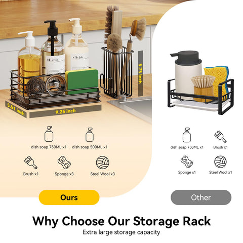 Bottle storage section allows 2–3 cleaning bottles for quick access