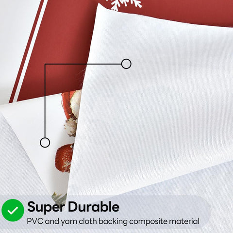 Yofori vinyl red Xmas tablecloth provides waterproof protection for meals and drinks.
