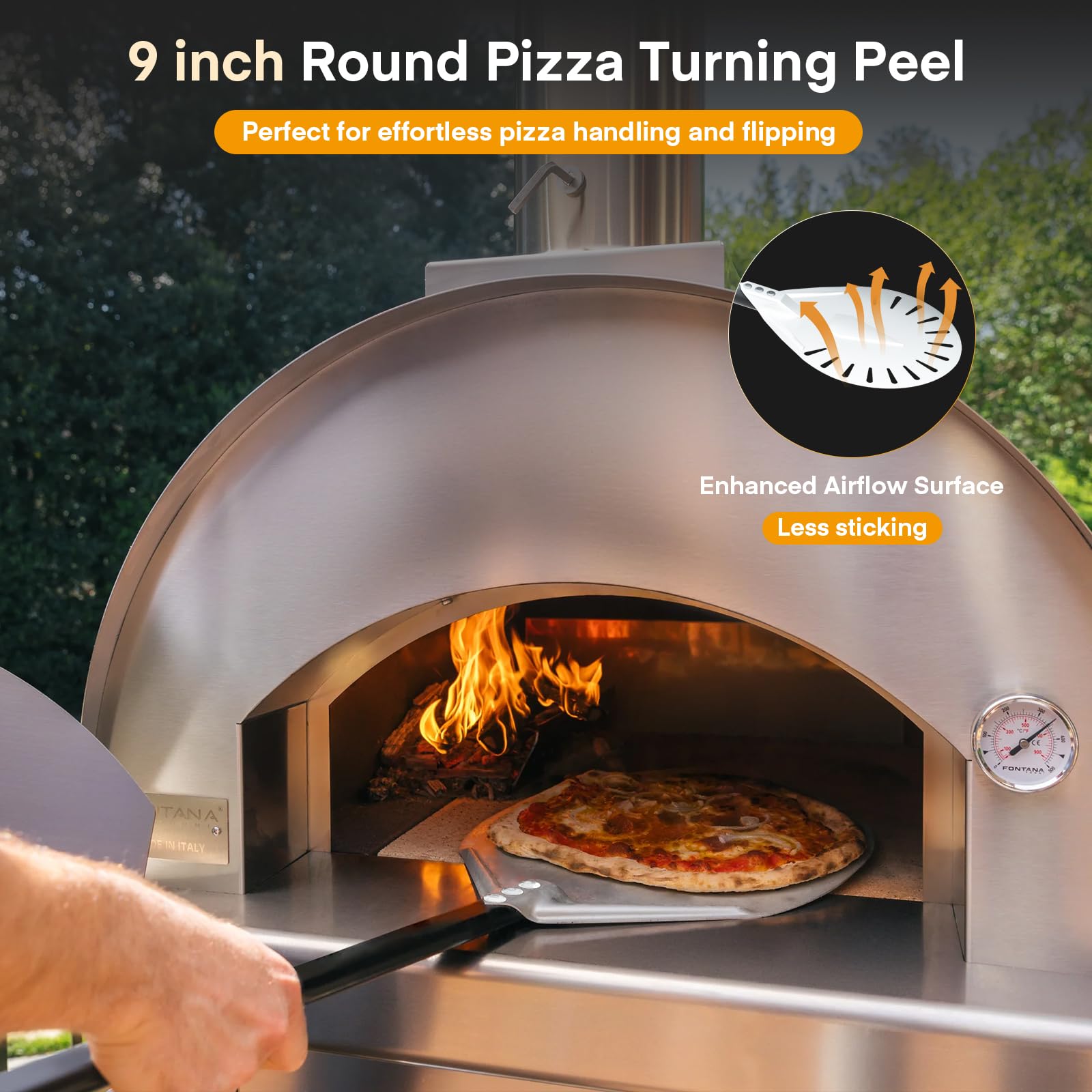 Yofuly pizza cutter with blade cover for safe storage and clean cuts.