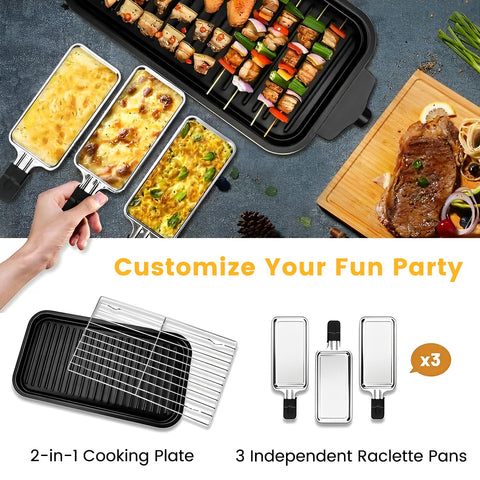 YOHAWJAN three raclette pans ideal for melting cheese