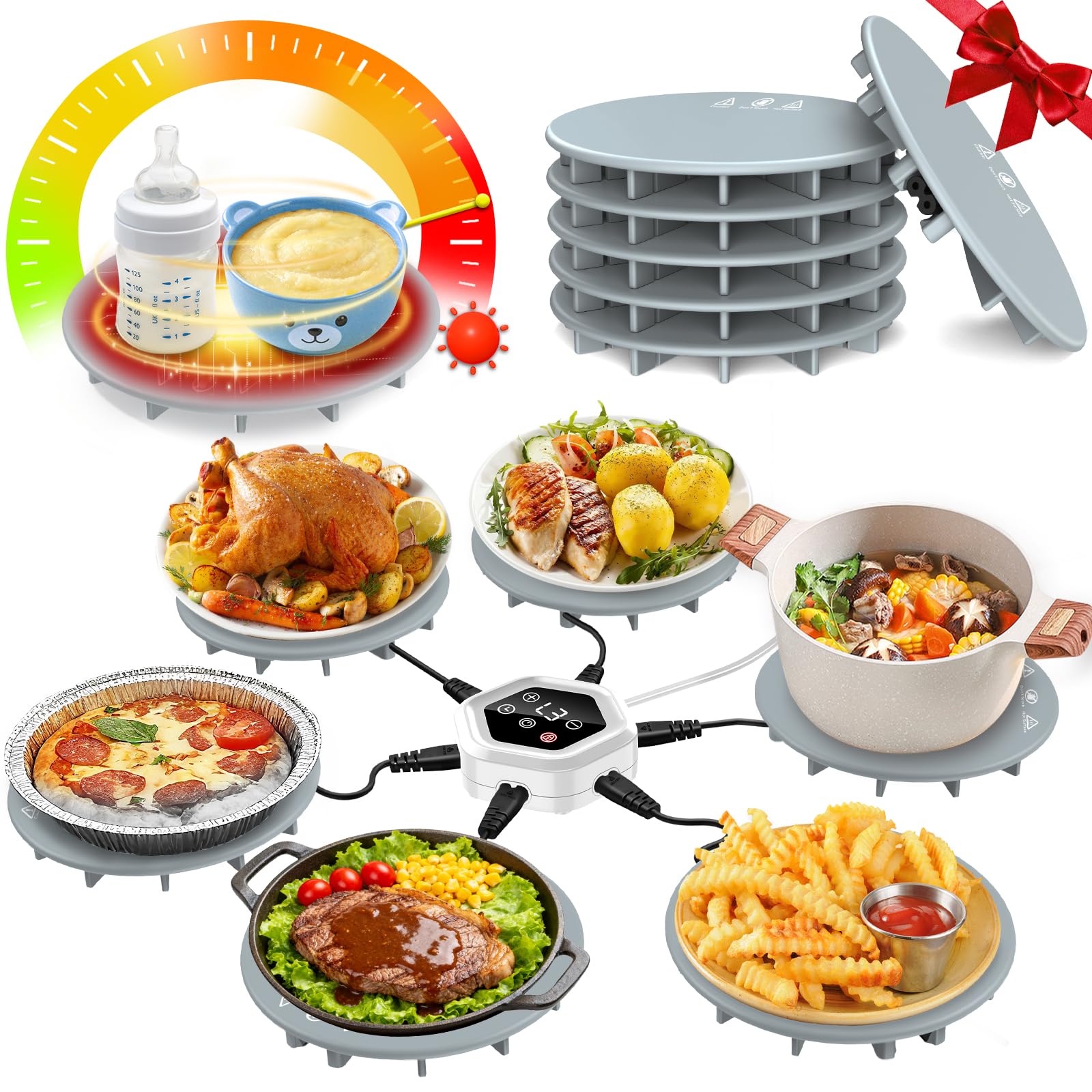 YOHHOS 6-pad warming mat showing multiple dishes at a buffet for convenience