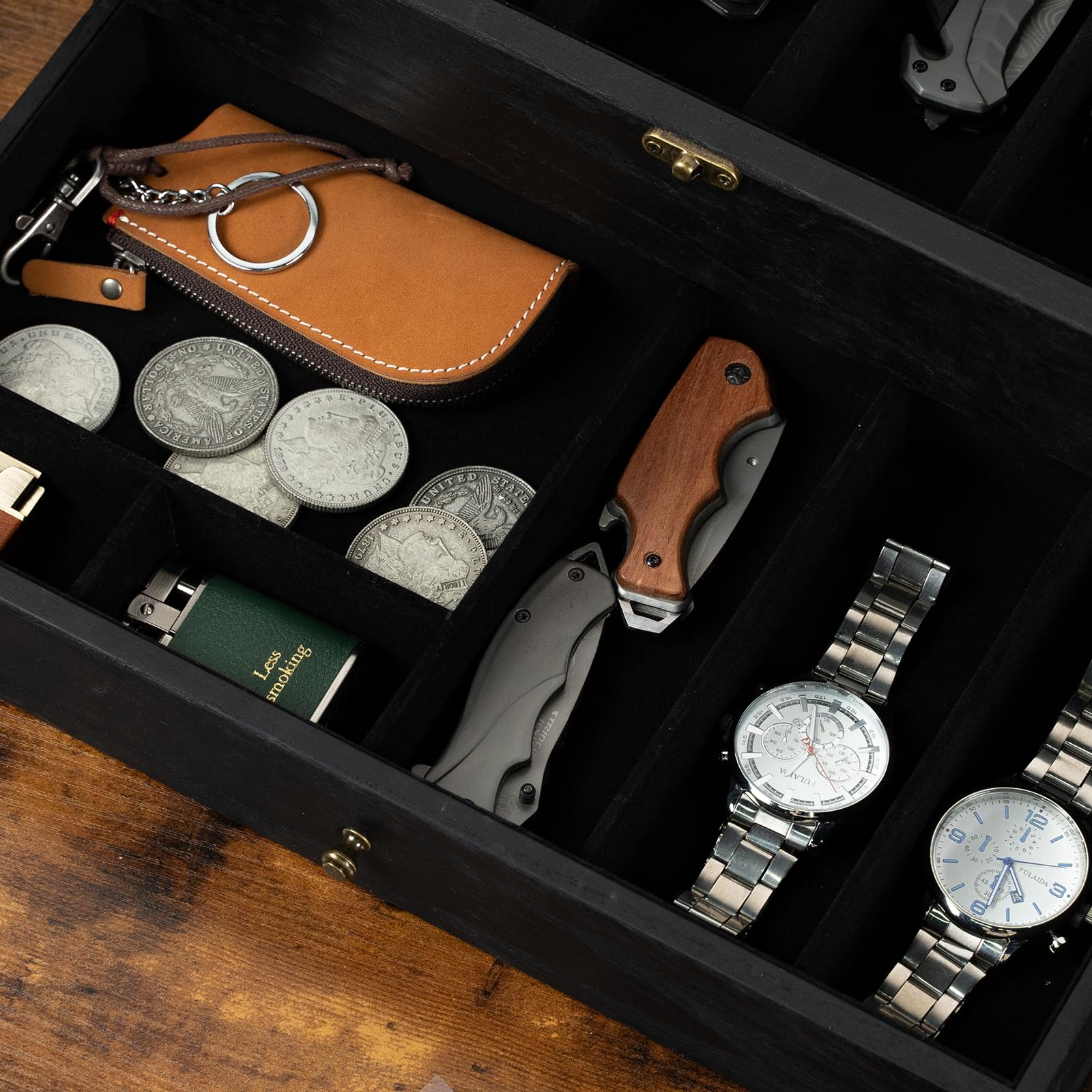 Yoimori drawer storage keeps wallets, keys, and small gear organized.