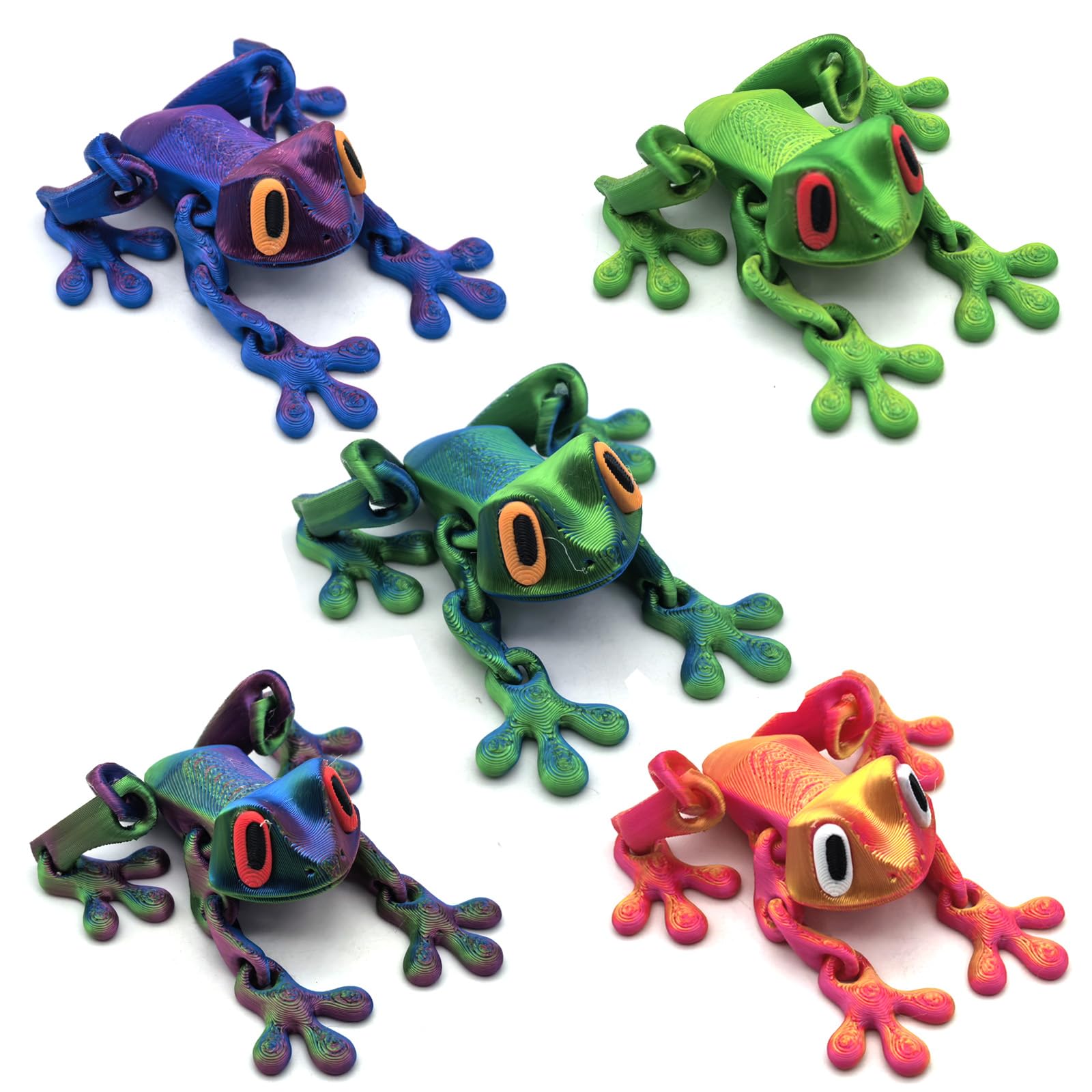 YOKUSHI 5-pack 3D printed frog magnets securely hold memos on metal surfaces.